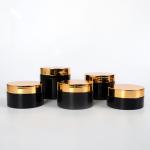 Wide Mouth PET Round Plastic Canisters 100ml Black Cosmetic Jars With Gold Lid