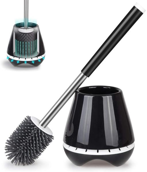 Buy cheap 4.5"*6.5"*18" Soft Bristle Black Silicone Toilet Cleaning Brush 0.4g from wholesalers