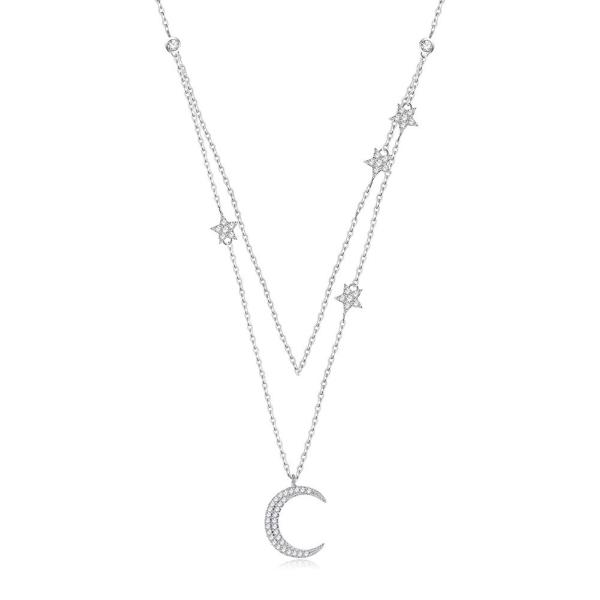 Buy cheap 18in 2.9g Sterling Silver Necklace Chains AAAAA CZ Double Chain Necklace ODM from wholesalers