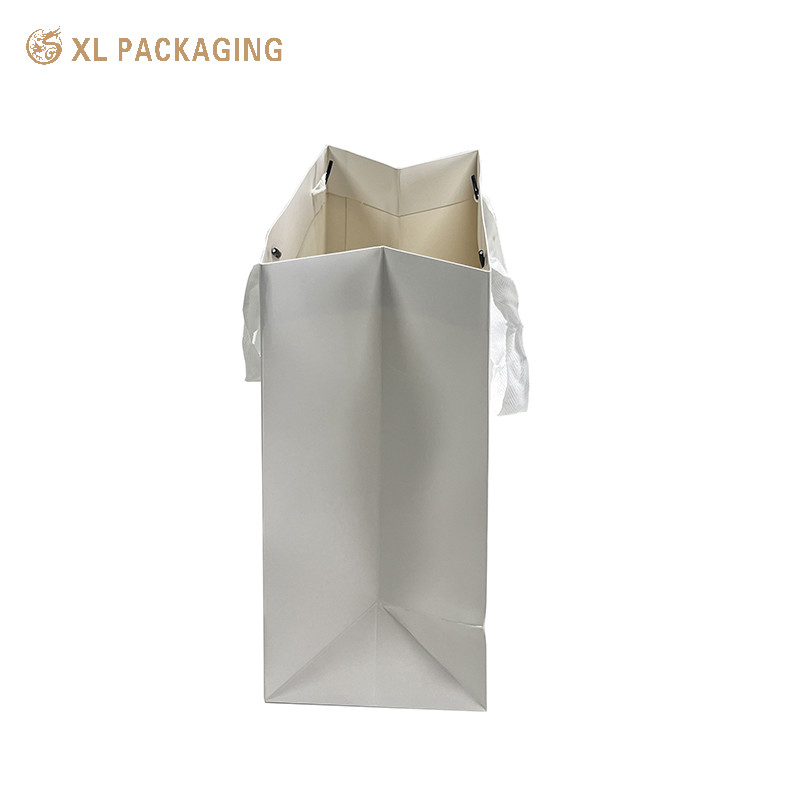 Custom Own Logo 250gsm Art Paper Shopping Bag with White Ribbon and Inner Box