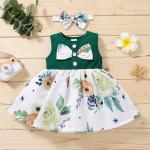 Green Stitching Patchwork Shirt Dress 43in Cotton Summer Dresses Sleeveless