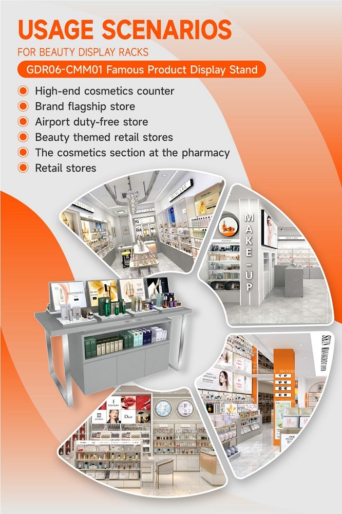 GDR06-CMM01 Beauty Display Stand with Compartmentalized Display Space and Luxurious Style for Mall Promotion Area