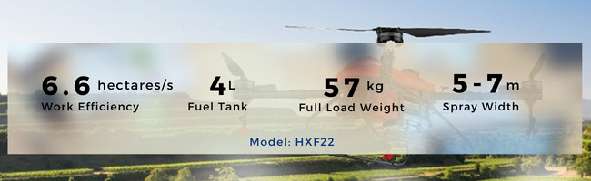 6.66 Hectares/Hour Agriculture UAV Drone 16L Hybrid Tank Capacity Full Load 57KG HXF22