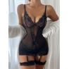 Buy cheap Corset Two Piece Bodysuit Underwear Transparent Sexy Leg Rings Lace Women Lingerie from wholesalers