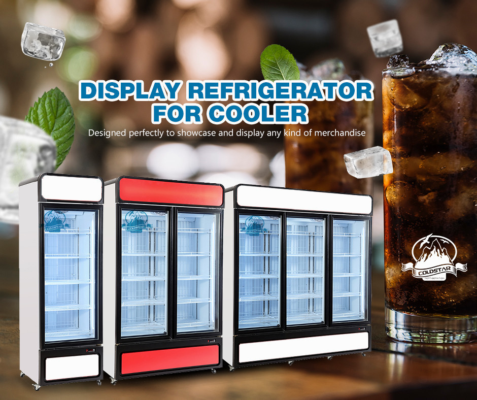Fan Cooling Chiller 3 Glass Door Upright Refrigerator Freezer Showcase