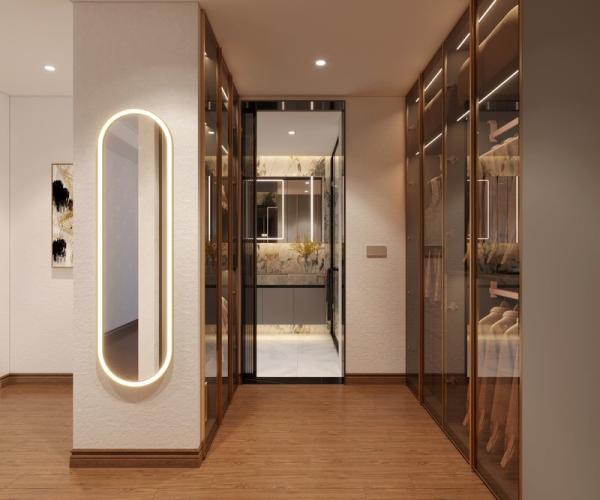 Buy cheap Steel Elegance Modern Gray Walk-In Closet With Gold Accents from wholesalers