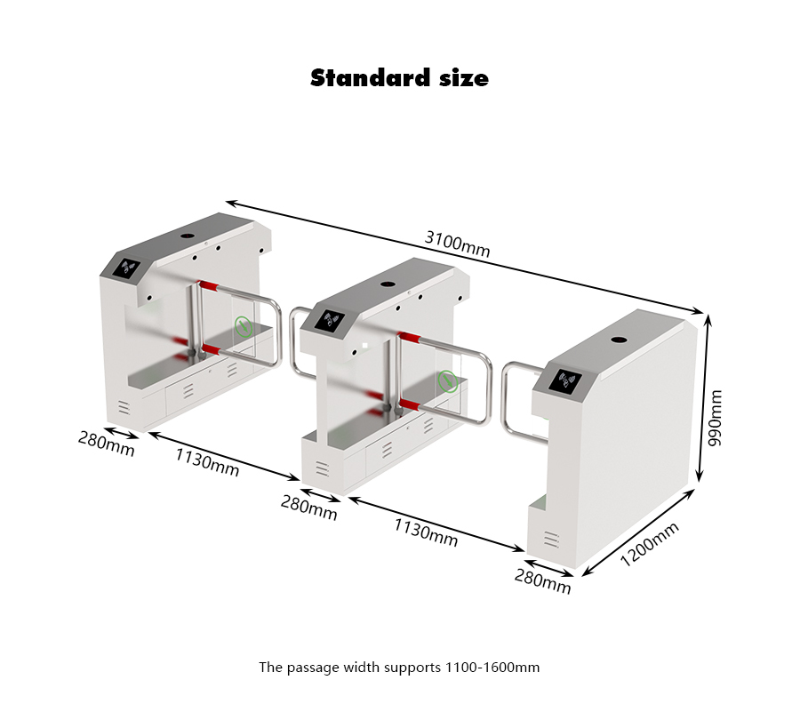 HCW Anti Rush Face Recognition Turnstile Single Pole 500mm Width Swing Barrier Gate