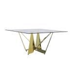 100kg Square Glass Top Dining Table 150cm Stainless Steel Frame