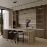 Luxury Island Solid Surface Plywood Storage Full Kitchen Units Set Modern