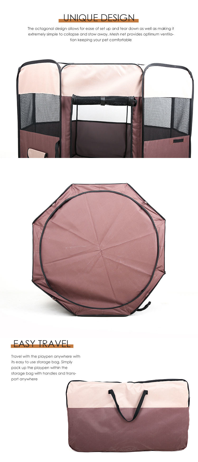 34"X43''X17.5" Custom Color Outdoor Soft Foldable Pet Portable Playpen