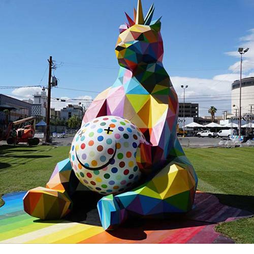 Buy cheap Geometric Shape Cartoon Metal Bear Sculpture Colorful Animal For Garden from wholesalers
