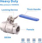 Stainless Steel 304 Ball Valve 2-Piece Full Port Heavy Duty with Locking Device