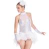 Buy cheap Mock Neck Sequins Jazz Costume Feather Trimmed Dance Dress Illusion Deep-V Joints Performance Wear from wholesalers