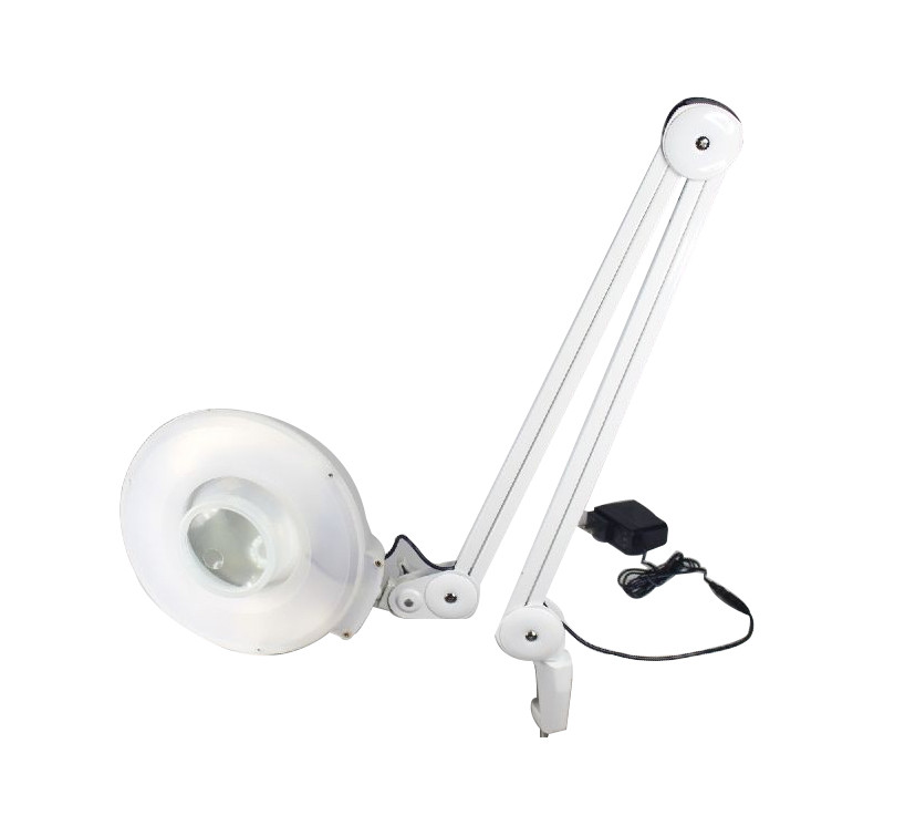 LED Illuminated Magnifying Lamp Spring Internal Clamp Base 5 Inch Lens With Lids