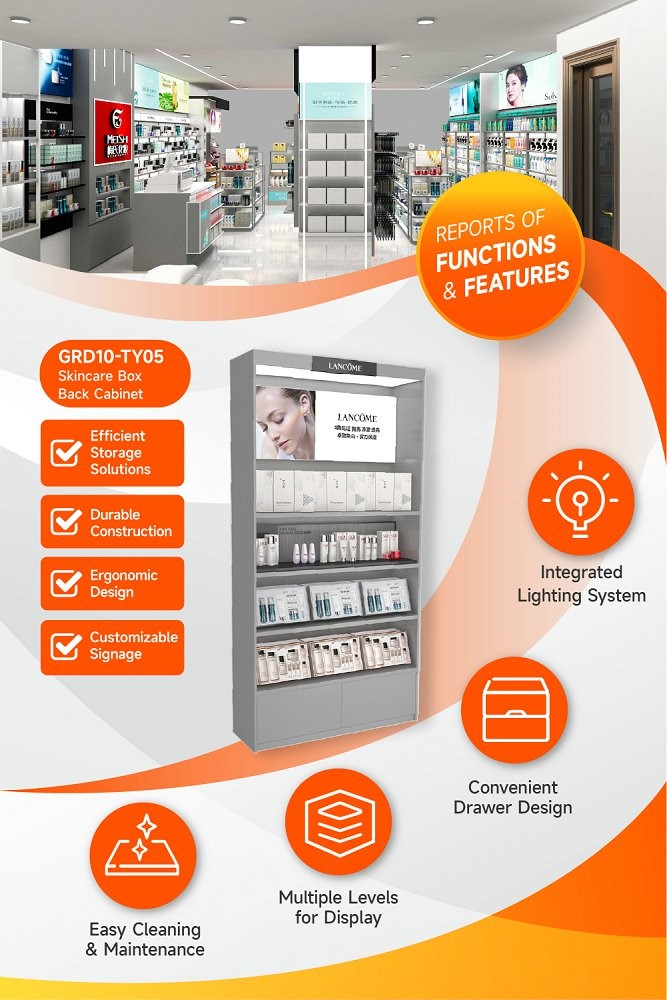 GDR10-TY05 Retail Store Display with LED Light Strips and Grey Edge Strip for Cosmetics Retail Stores