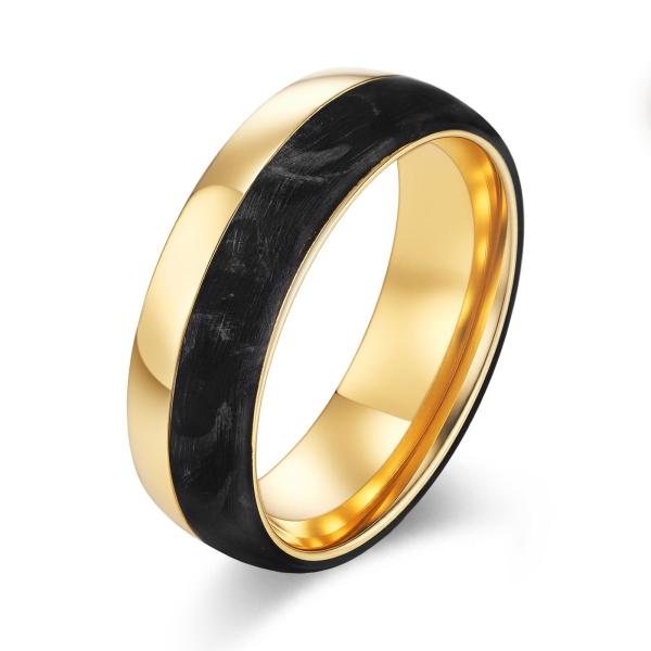 2025 New Arrival Plated Gold and Rose Gold Forged Carbon Fiber Wedding Bands