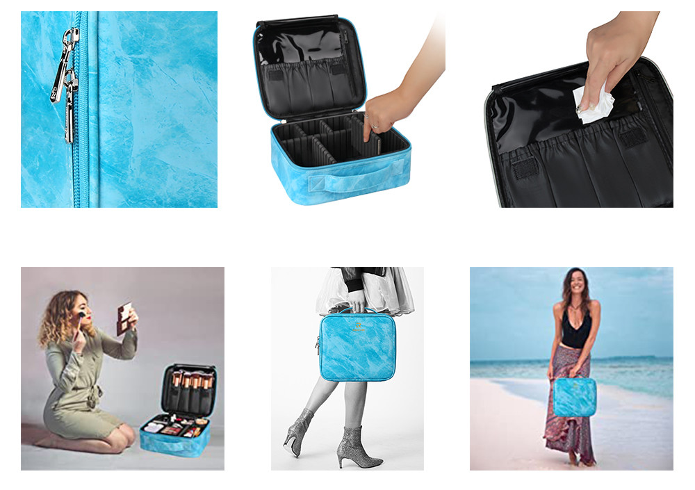 Zipper Closure PU Leather Makeup Bag With Adjustable Dividers