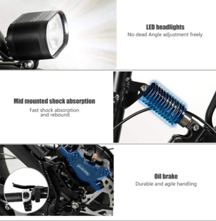 Disc Brake 1000W Electric Folding Bike 48V 17Ah 7 Speed City Fat Tire E Bike