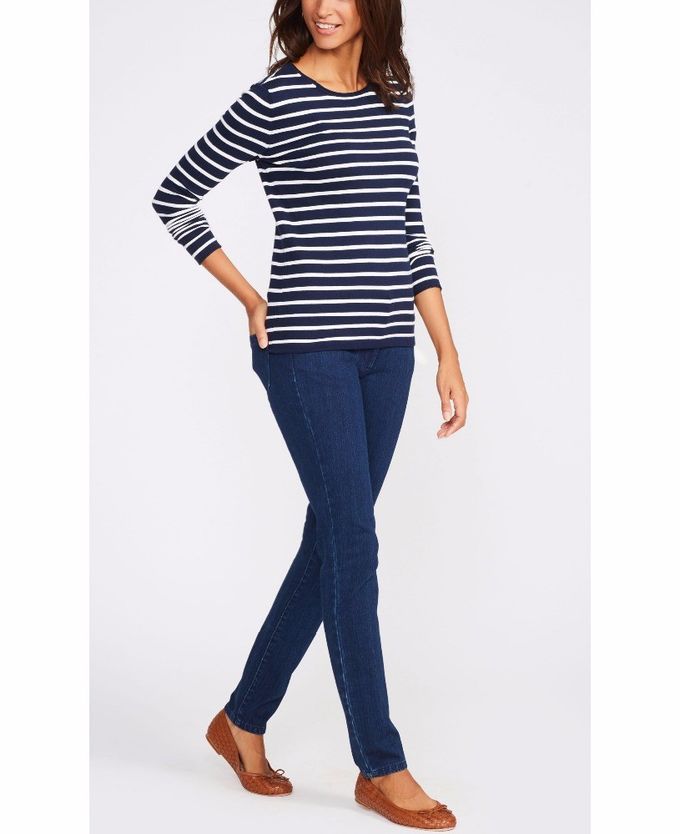 WOMEN'S 54% COTTON/44% MODAL/2% SPANDEX PULLER KNITTED STRIPE SWEATER