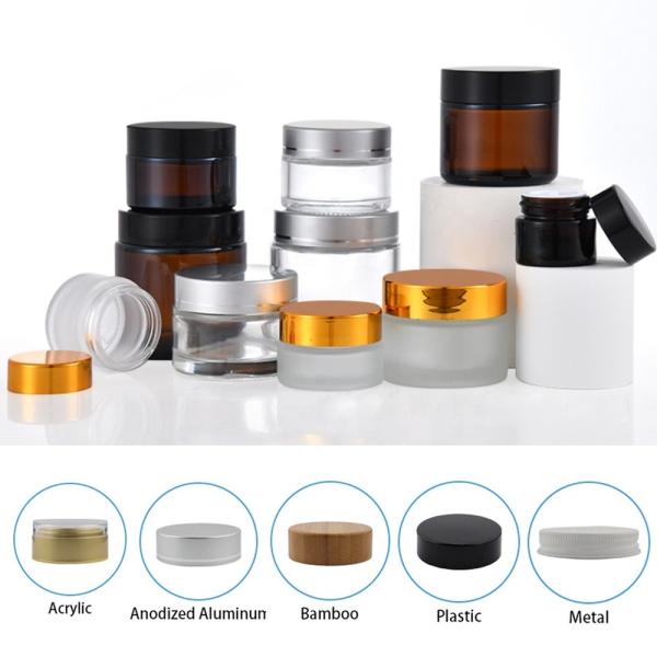 Buy cheap Amber Anodized Gold Bamboo Lid Glass Cosmetic Containers 15g from wholesalers
