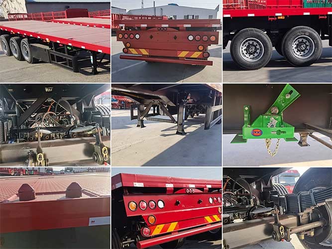 60 Tons Flatbed Truck Semi Trailer 20 / 40 FT Container Shipping 3Axles