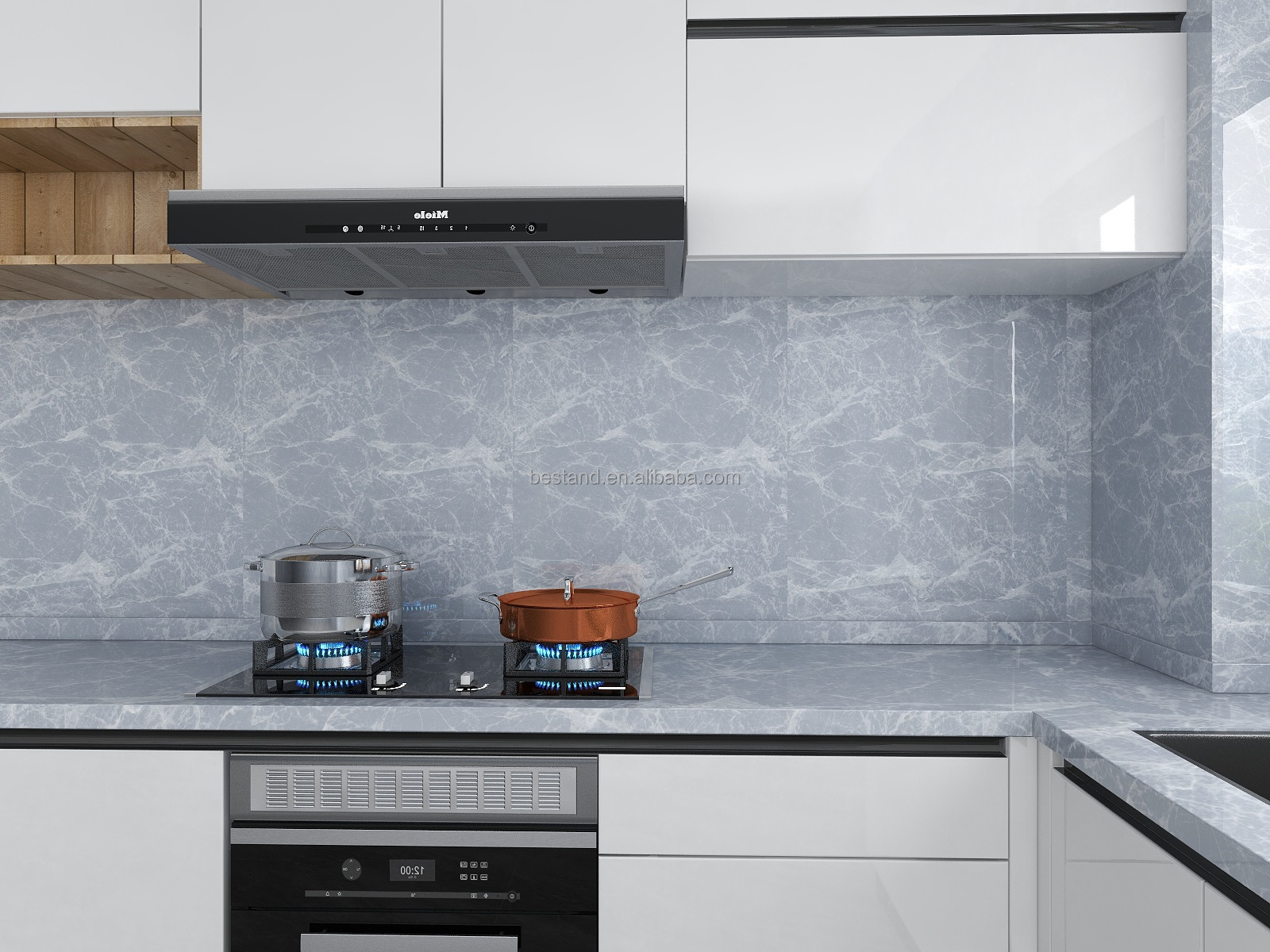 80CM Width Marble Sticker Anti Oil Waterproof Kitchen Wallpaper Modern Design PVC Kitchen Backsplash Sticker