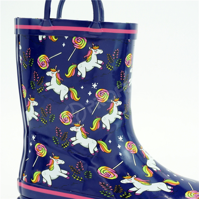 OEM Waterproof Rubber Purple Unicorns Printed Rain Boots