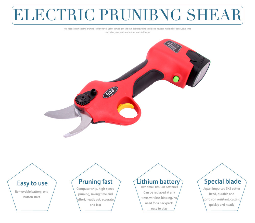 Swansoft 2.5CM Battery Orchard Pruner Cordless Electric Hedge Trimmer Portable Pruning Shears of 25mm Cut Size