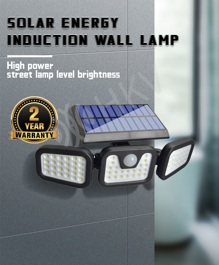 LED Solar Light Outdoor 3 Head Motion Sensor Wide Angle Illumination Waterproof Solar Wall Lamp Garden Garage Lights