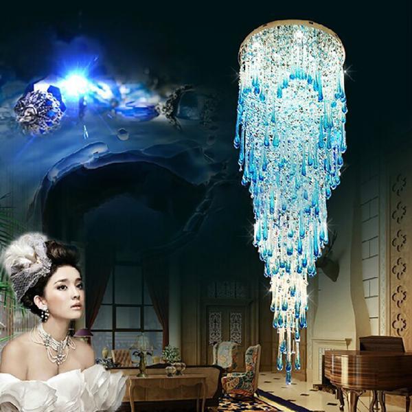 Buy cheap Modern Crystal Ceiling Chandelier For Living Room Lobby Luxury Long Staircase Blue Chandelier(WH-NC-99) from wholesalers