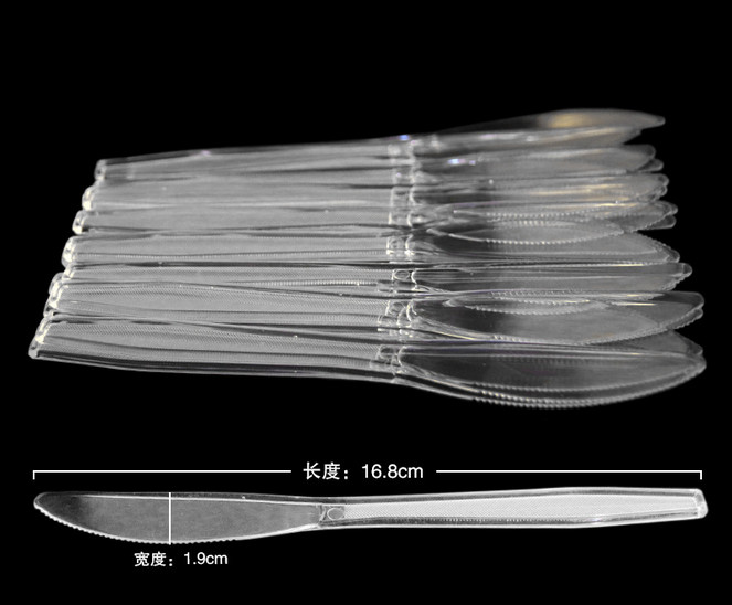 6.6'' disposable plastic PP knive fork and spoon set in clear lucite color