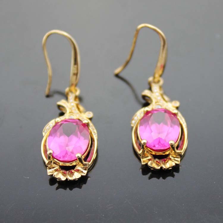18k Rose Gold Plated 925 Silver Earrings Created Pink Sapphire Cubic Zirconia (PSJ0416)