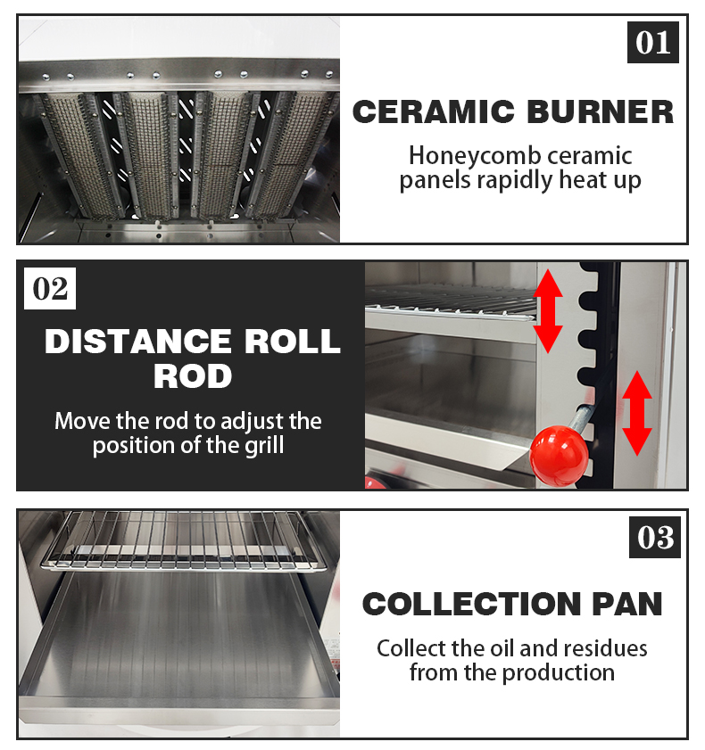 Hotel Restaurant Countertop Gas Salamander Broiler with 6 Burners Stainless Steel 2023