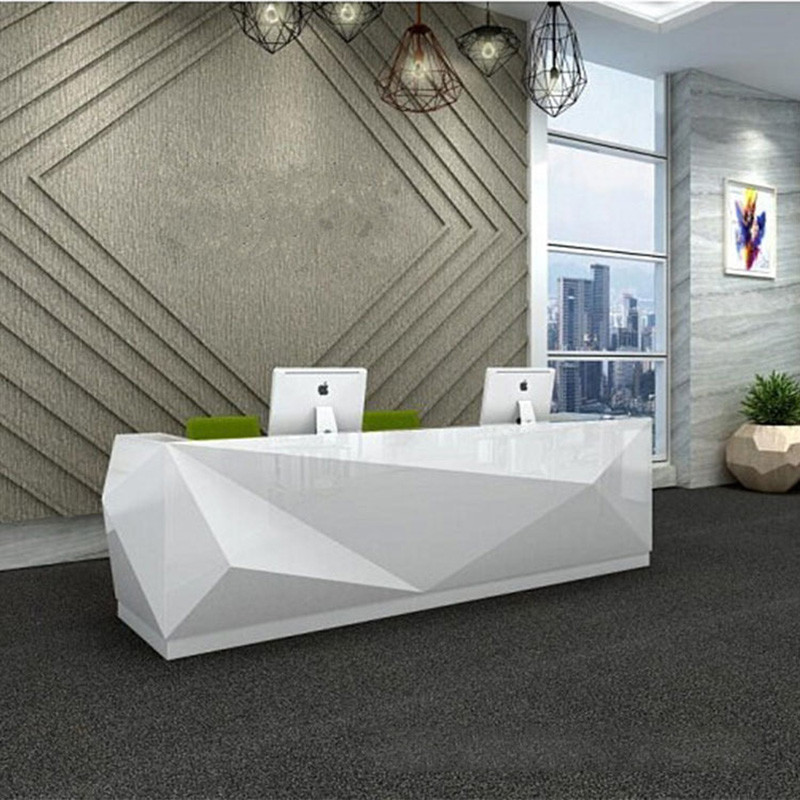 Special Shape Manager Office Furniture White Counter For Company / Hotel Front Desk