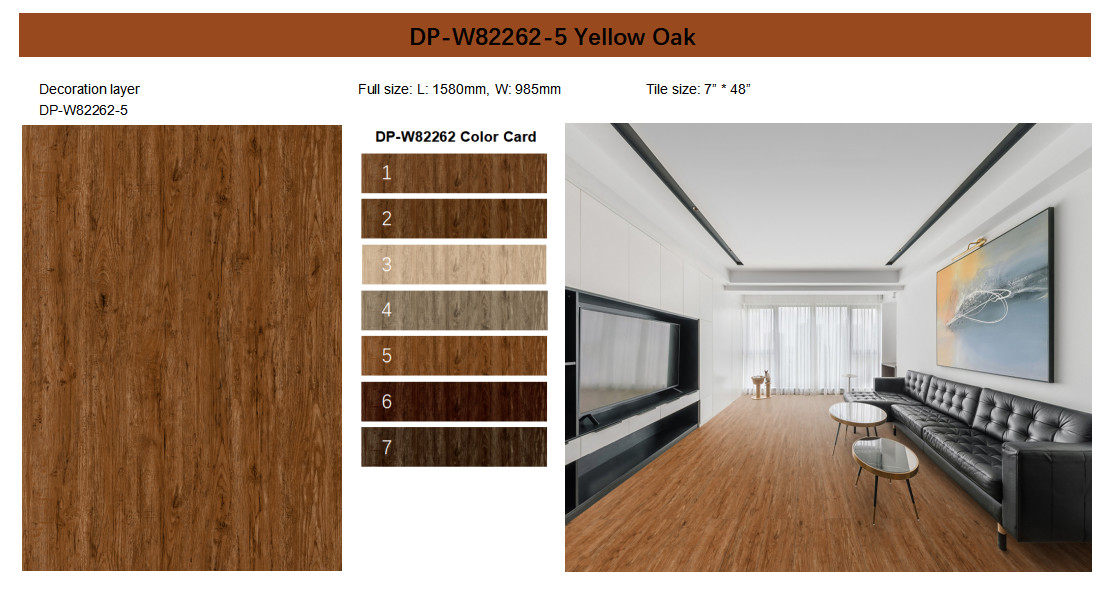 183mm Wood Plastic Composite Vinyl Flooring Thermal Insulation Yellow Oak GKBM DP-W82262