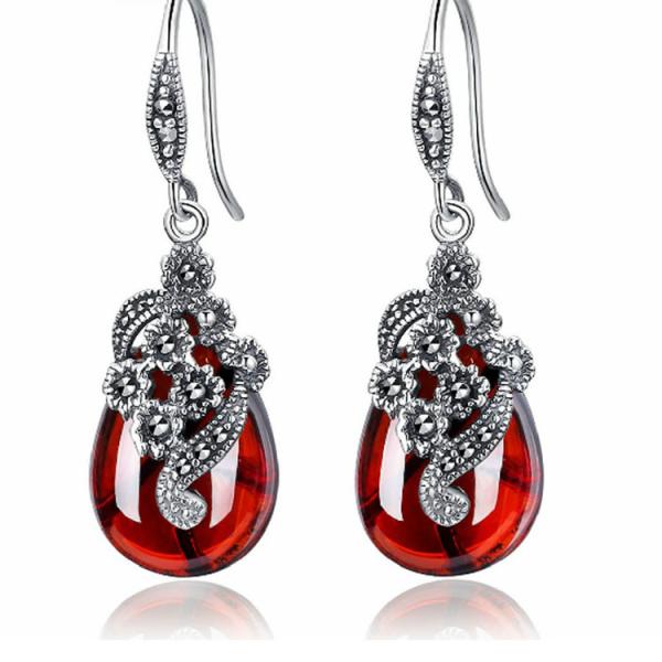 Buy cheap Retro Jewelry Thai 925 Silver with Marcasite Garnet Earrings(LR1036RED) from wholesalers