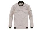 Beige Cotton Men's Bomber Jackets Knitted Ribbed Cuffs / Flight Jackets For Men