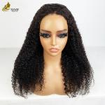 4*4 Frontal Lace Virgin Human Hair Natural Black Curl Wigs With Anti Slip Strips