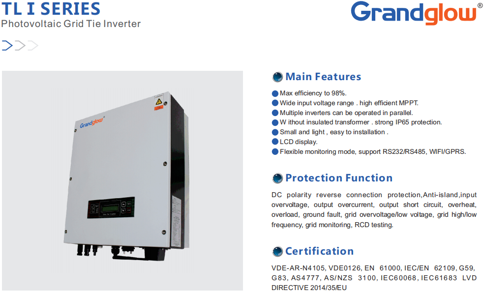 IP65 Protection 3Kw 5Kw 6Kw 8Kw 10Kw Grid Tied Solar Energy Inverter With LCD Display