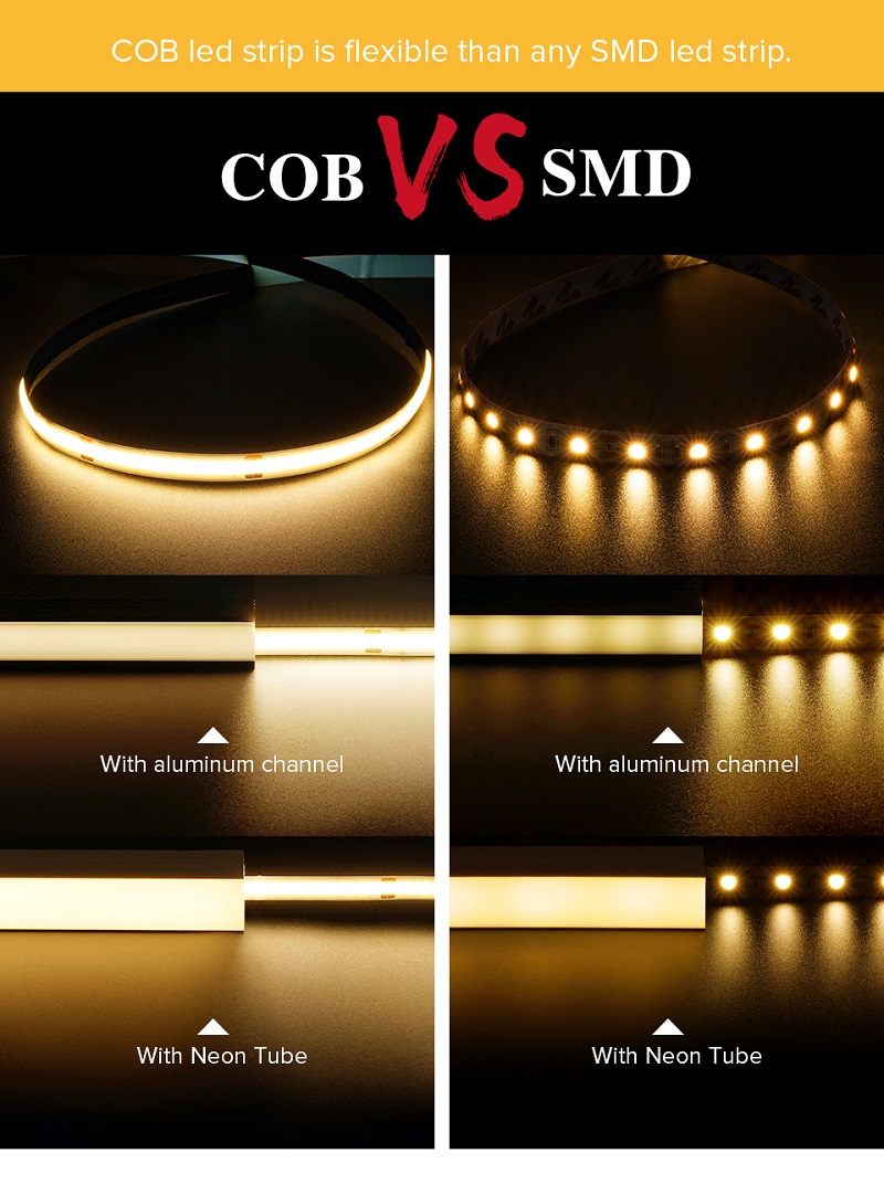 120lm/w Warm Nature White COB Led Strip Light for Cabinet Bedroom Kitchen Lighting