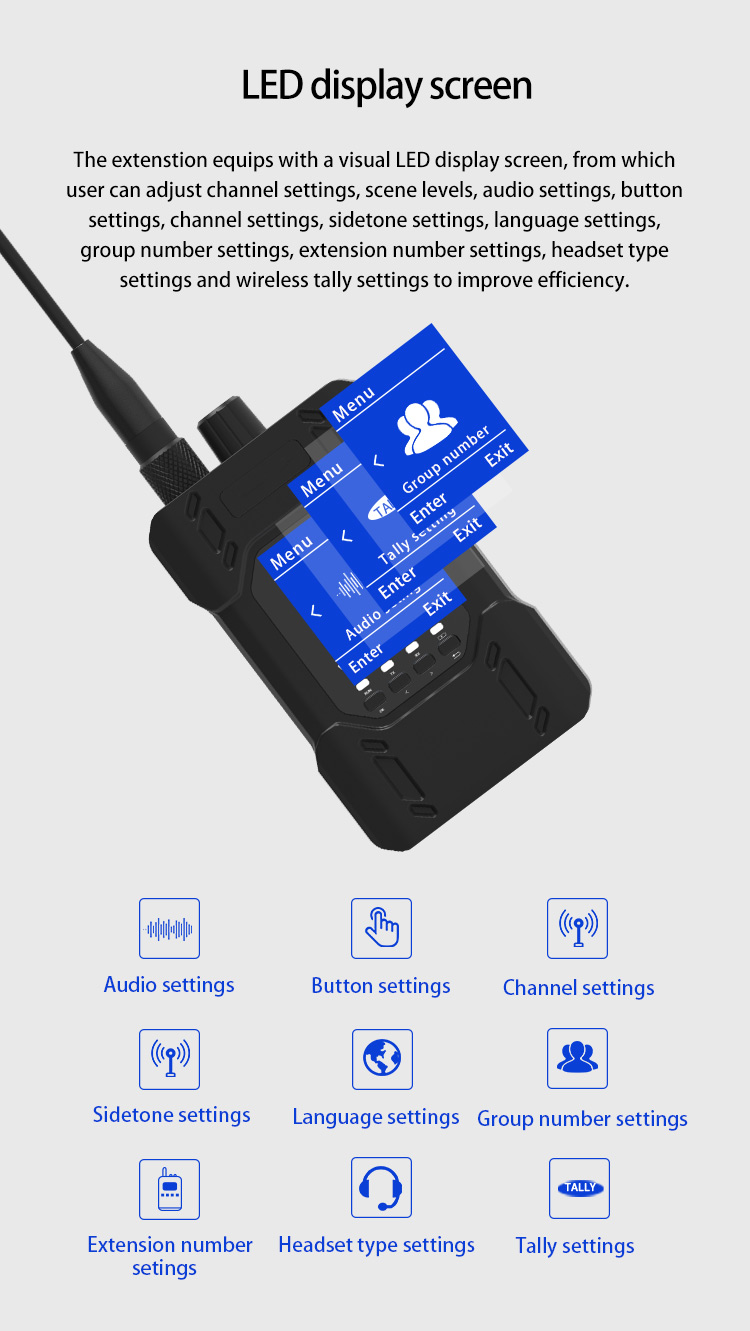 8-Channel Intercom Radio Communication Wireless Call System with Tally Light and Long Range