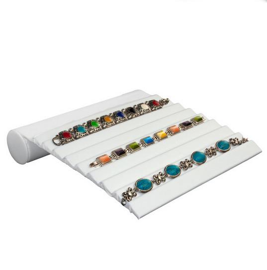 Buy cheap 8 Slots Jewelry Bangle Display Stands White Faux Leather Bracelet Display Rack from wholesalers