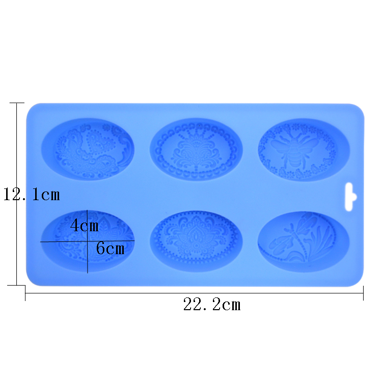 Household Diy Oval Baking Mold , Oem Custom 6 Cavity Silicone Soap Mold