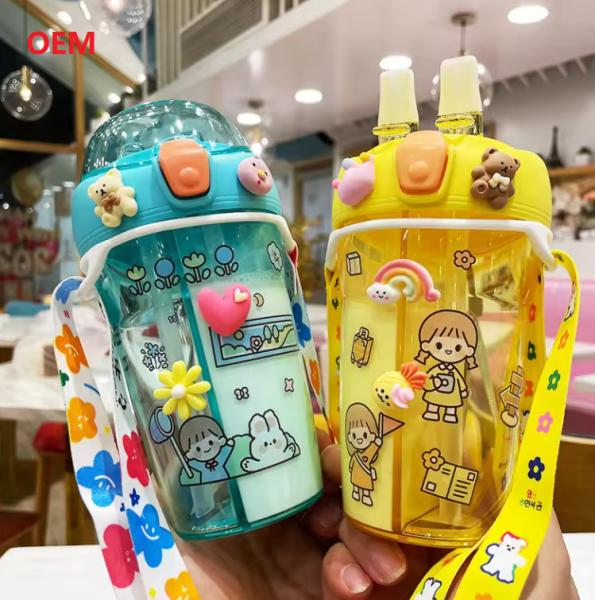 Buy cheap Double Straw Bottle Transparent Eco Friendly Double Layer Plastic Water Milk Bottle from wholesalers