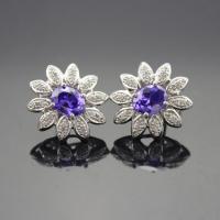 Buy cheap 925 Silver Amethyst Cubic Zircon and Rhinestone Stud Earrings (E04) product