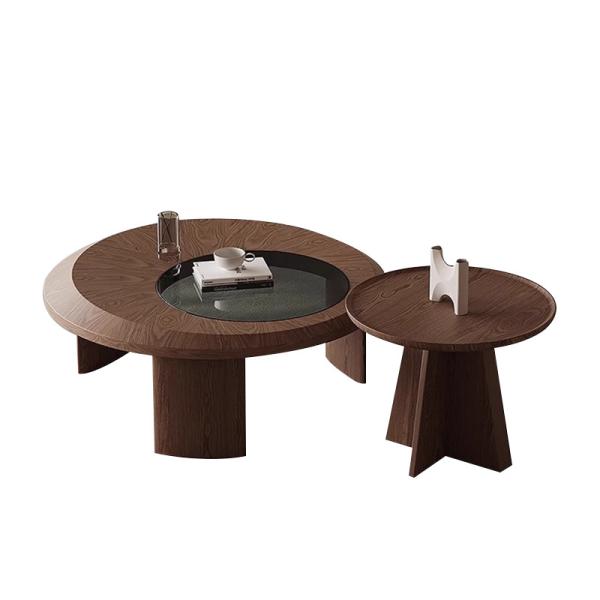 Buy cheap Walnut Veneer Central Round Coffee Table Natural Wood Top Solid Wood Legs For Living Room And Hotel Use from wholesalers