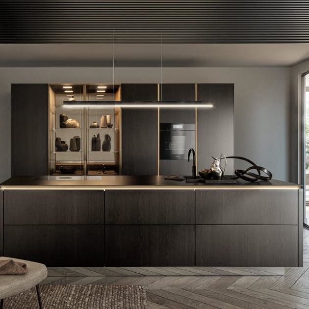 Villa Project Automatic Newest Modern Gray Lacquer Prefab Top Base Kitchen Display Cabinet Kitchen Furniture