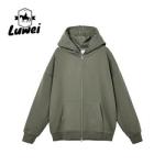 Zip Up Heavyweight Cotton Hoodie Cropped Winter Polyester Solid Male Black