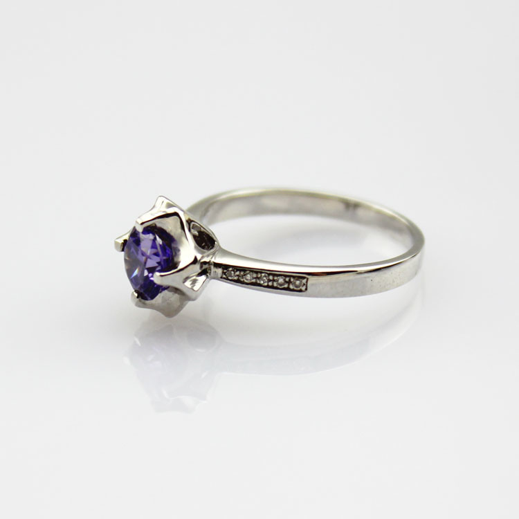 Women Jewelry 925 Silver 5.5mm Round Purple Cubic Zirconia Ring(F36)