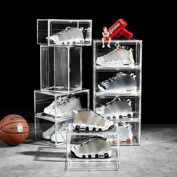 Buy cheap White Glass Drop Front Plastic Shoe Display Box Magnetic Stackable from wholesalers